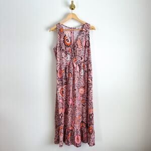 NWT Madewell Lace-Up Ruffle-Hem V-Neck Sleeveless Midi Dress Brown 6